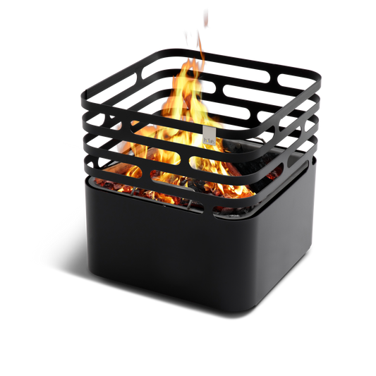CUBE Fire Basket Black — stainless steel powder-coated fire basket